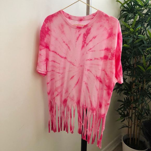 Custom tie dye fringe top Pink spiral women’s OS - Picture 1 of 2